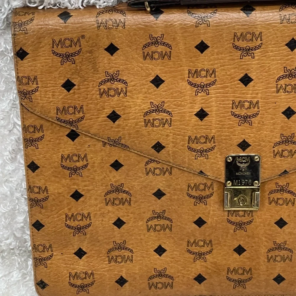 Authentic MCM Logos MONOGRAM LEATHER LAWYER LEGAL BRIEFCASE BUSINESS BAG